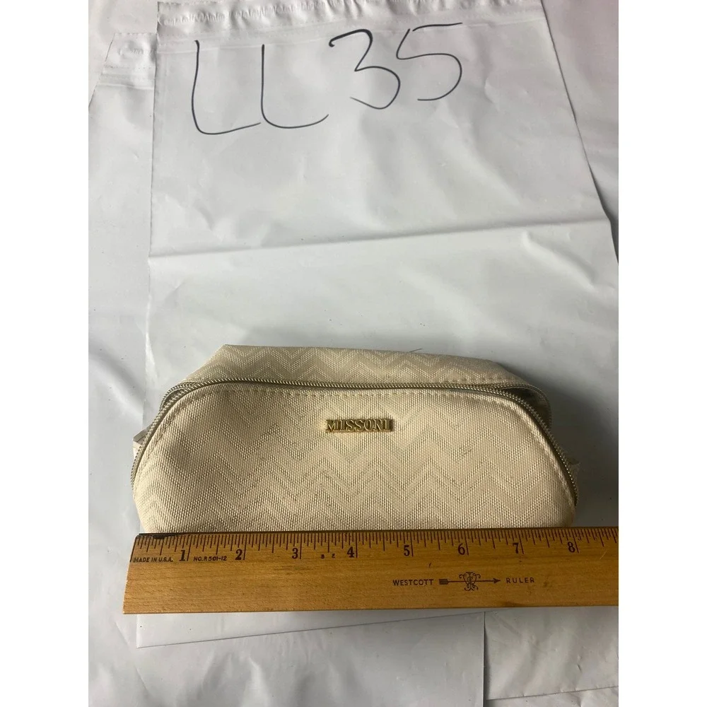 Missoni for Delta Champagne Gold Zig Zag Woven Cosmetic Toiletry Bag Pouch LL35